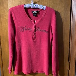 Hot pink V-neck Henley Top
